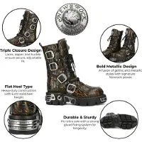 New rock M-591-C62 Halhöga Svarta Flamed Läder Metallic Gothic Stövlar