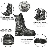 New rock M-591-C63 Halvhöga Svarta Stålläder Metalliska Gotiska Stövlar