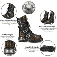 New rock M-591-C58 Halhöga Svarta Flamed Leather Metallic Gothic Stövlar