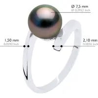 ATELIERS SAINT GERMAIN Ring Prestige Silver 925 Rhodiumpläterad - Äkta odlad Tahitipärla Rund 7-8 mm