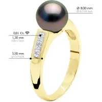ATELIERS SAINT GERMAIN Ringsmycke Diamant 0,06 Cts - Gult guld - Äkta odlad Tahitipärla rund 8-9 mm