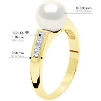 ATELIERS SAINT GERMAIN Ringsmycke Diamant 0,06 Cts - Gult guld - Äkta odlad sötvattenspärla rund 8-9 mm
