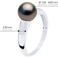 ATELIERS SAINT GERMAIN Ring Prestige Silver 925 Rhodiumpläterad - Äkta odlad Tahitipärla Rund 7-8 mm