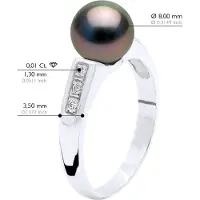 ATELIERS SAINT GERMAIN Ringsmycke Diamant 0,06 Cts - Vitguld - Äkta odlad Tahitipärla Rund 8-9 mm