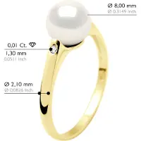 ATELIERS SAINT GERMAIN Ring Solitaire Diamanter 0,02 Cts - Äkta odlad sötvattenspärla rund 8-9 mm