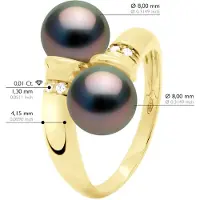 ATELIERS SAINT GERMAIN Ring You & Me Diamonds 0,06 Cts 2 äkta odlade Tahitipärlor runda 8-9 mm - gult guld