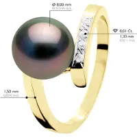 ATELIERS SAINT GERMAIN Ringsmycke Diamant 0,04 Cts Gul Guld - Äkta odlad Tahitipärla Rund 8-9 mm