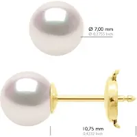 ATELIERS SAINT GERMAIN Örhängen - Gul Guld 750 ( 18 Carat) - Äkta odlade pärlor Akoya Japanska Certifierade Runda 7-8 mm