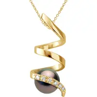 ATELIERS SAINT GERMAIN Hänge Spiral Diamanter 0,06 Cts - Kvalitet HSI - Gult guld - Äkta odlad Tahitipärla Rund 7-8 mm