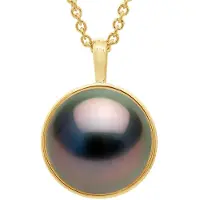 ATELIERS SAINT GERMAIN Halsband med pärlor och hänge i gult guld omgivet av diamanter - Äkta kultiverad Tahiti-pärla rund 10-11 mm