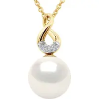 ATELIERS SAINT GERMAIN Hänge Åtta Gul Guld - Diamanter 0,03 Cts - Äkta Odlad Sötvattenspärla Rund 9-10 mm