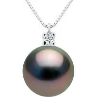 ATELIERS SAINT GERMAIN Halsband Smycken Diamanter 0,03 Cts - Äkta odlad Tahitipärla Rund 9-10 mm
