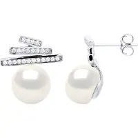 ATELIERS SAINT GERMAIN Örhängen Strips monterade med Cubic Zirconia - Knapp med äkta odlad sötvattenspärla 9-10 mm