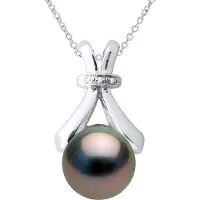 ATELIERS SAINT GERMAIN Halsband Smycken Diamant 0.01Cts Vitguld och äkta odlad Tahitipärla Rund 7-8 mm