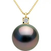 ATELIERS SAINT GERMAIN Halsband Smycken Diamanter 0,03 Cts - Äkta odlad Tahitipärla Rund 9-10 mm