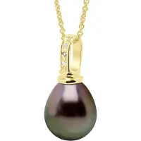 ATELIERS SAINT GERMAIN Hänge Prestige Gult Guld 375 & Diamant 0,03 Cts - Äkta odlad Tahitipärla Pärla 10-11 mm