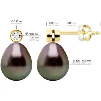 ATELIERS SAINT GERMAIN Örhängen Prestige -Diamanter 0,02 Cts - Gult guld - Äkta odlade Tahitipärlor Päron 9-10 mm