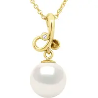 ATELIERS SAINT GERMAIN Hänge TRIPLE KNOT Gult guld Diamant 0,010 Cts - Äkta odlad sötvattenspärla rund 9-10 mm