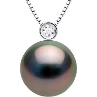 ATELIERS SAINT GERMAIN Halsband Smycken Prestige Diamant 0,03 Cts - STÄNGD SET - Äkta odlad Tahitipärla Rund 10-11 mm