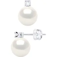 ATELIERS SAINT GERMAIN Örhängen Prestige -Diamanter 0,04 Cts - Kvalitet HSI - Vitguld 375 och äkta sötvattenspärlor runda 8-9 mm