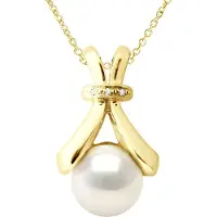 ATELIERS SAINT GERMAIN Halsband Smycken Diamant 0.01Cts gult guld och äkta odlad sötvattenspärla Knapp 6-7 mm