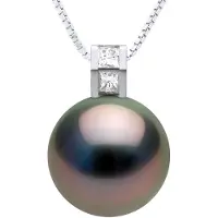ATELIERS SAINT GERMAIN Hängsmycke Prestige Diamant 0,04 Cts - Storlek Princess - Äkta odlad Tahitipärla Rund 11-12 mm