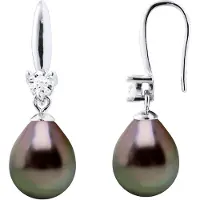 ATELIERS SAINT GERMAIN Örhängen Silver 925 & Cubic Zirconia - 2 äkta odlade Tahitipärlor Pärla 8-9 mm