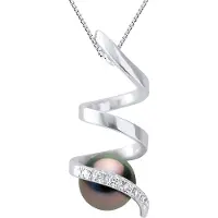 ATELIERS SAINT GERMAIN Hänge Spiral Diamanter 0,06 Cts - Kvalitet HSI - Vitguld - Äkta odlad Tahitipärla Rund 7-8 mm