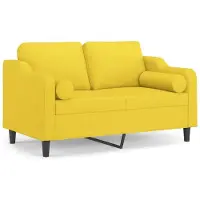 vidaXL 2-sits soffa med prydnadskuddar ljusgul 120 cm tyg