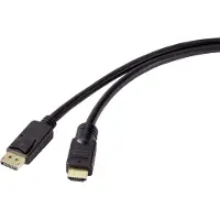 Renkforce DisplayPort / HDMI Adapterkabel DisplayPort-kontakt, HDMI-A-kontakt 20.00 m Svart RF-4596876 guldpläterad kontakt DisplayPort-kabel