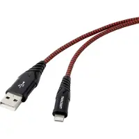 Toolcraft USB-kabel USB 2.0 USB-A kontakt, Apple Lightning kontakt 1.00 m Svart-röd Extremt robust flätad skärmning TO-6899490