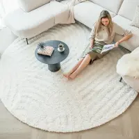 FRAAI Rund skandinavisk matta | Lova Arches gräddvit | Ø 200 cm | Polyester | Enfärgad | Rund | Hög lugg