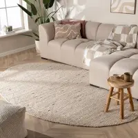 NATURL. Organisk matta i formad ull | Feline vit/melerad | 122x183 cm | Ull | Enfärgad | Oval | Plattvävd