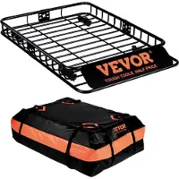 Vevor Takräckeskorg, 130,5 x 91,5 x 12,7 cm Taklasthållare med 15 Cu Ft Vattentät Lastväska, 90 kg Kapacitet Universal Takräckehållare för SUV, Lastbil