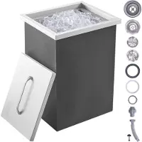 Vevor kylbox för nedsänkbar kylning, 35 cm L x 30 cm B x 43 cm H rostfritt stål, kommersiell islåda med lock, 1,2 l isbar för utomhuskök, avloppsrör och avtappningsplugg ingår, för kallt vin och öl