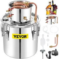 Vevor Alkoholdestillator, 50L rostfritt stål vattenalkoholdestilleri med kondensor, 13,2 gallon vinbryggare med kopparrör, hembryggningssats med inbyggd termometer för gör-det-själv whisky, vin, brand