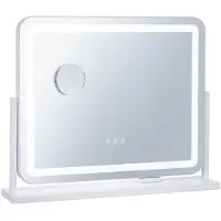 Vevor Sminkspegel med lampor, tre färglägen, LED-belyst sminkspegel och 5x förstoring, USB-port, smart pekkontroll, 360° rotation (21,7x17,7 tum, vit)