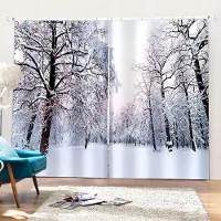Household supplies MH Vinter Snöig Skog Gardiner, Naturlig Landskapsvy, 3D Sceneri, Julgardiner, Vardagsrum, Salong 120W243H&Grommet Top