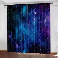 Yiran Furniture 2 st Galaxy Glittrande Stjärnor Gardiner, Stångficka Yttre Rymden Stjärnklar Himmel Stjärntryckta Gardiner, Fönsterdraperier För Vardagsrum Kök W65X60H(cm)X2Pcs&Hook