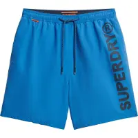 Superdry för män. M3010248A 43,2 cm baddräkt med blå sportgrafik (S), Strandkläder, Återvunnen polyester, Hållbar