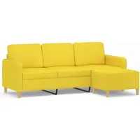 vidaXL 3-sitssoffa med fotpall Ljusgul 180 cm tyg