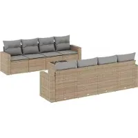 vidaXL Soffgrupp för trädgården med dynor 9 delar beige konstrotting