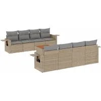 vidaXL Soffgrupp för trädgården med dynor 9 delar beige konstrotting