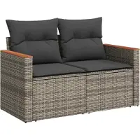 vidaXL Trädgårdsoffset med kudde 10 pcs Grå Poly rattan
