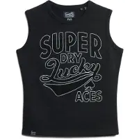Superdry för kvinnor. W6011898A T-shirt med svarta Retro-band (M), Casual, Bomull, Ärmlös / Hängselbyxor