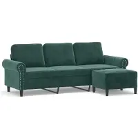 vidaXL 3-sitssoffa med fotpall mörkgrön 180 cm sammet