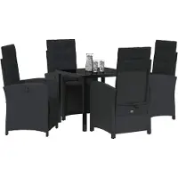 vidaXL Trädgårdsmöbelset med kudde 5 pcs Svart konstrotting