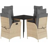 vidaXL Matgrupp för trädgården med dynor 5 delar beige konstrotting