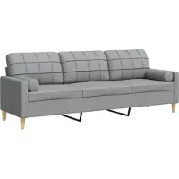 vidaXL 3-sitssoffa med prydnadskuddar ljusgrå 210 cm tyg