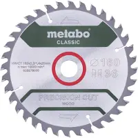 Metabo PRECISION CUT WOOD CLASSIC 628278000 Cirkelsågblad 160 x 20 x 1.4 mm Antal tänder (per tum): 36 1 st